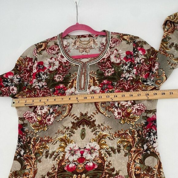Women's 100% Silk Floral Beaded Long Sleeve  Blouse NO SIZE - Picture 10 of 11